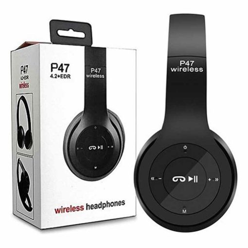 P47 | Wireless Bluetooth Foldable Headphone | Rechargeable Headphone | 8 hours | 120 hours Standby Time | Black | Gadgets